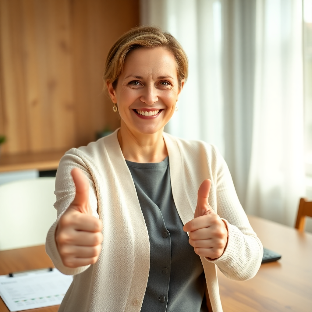 Inta Ločmele showing a thumbs up