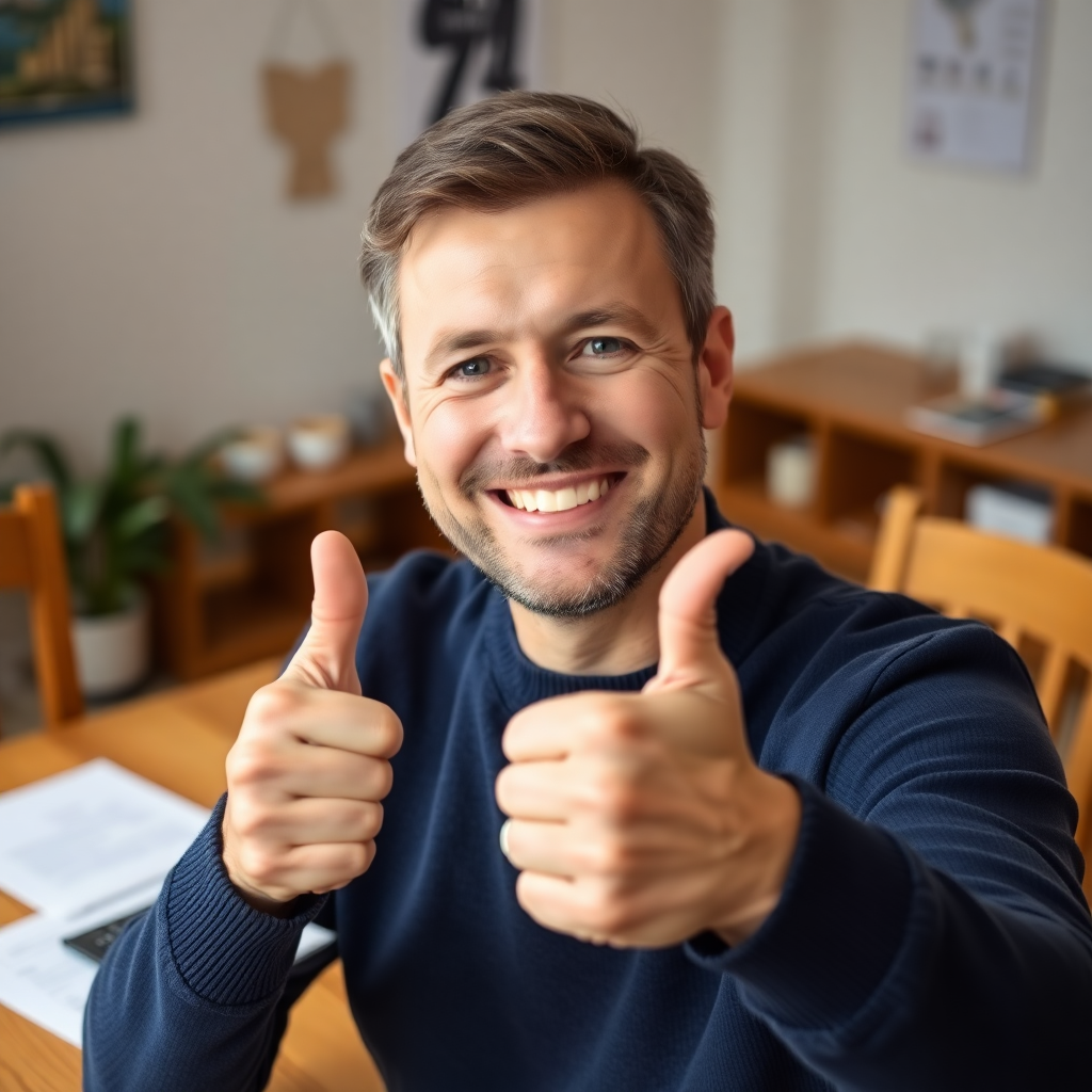 Edgars Krūmiņš showing a thumbs up